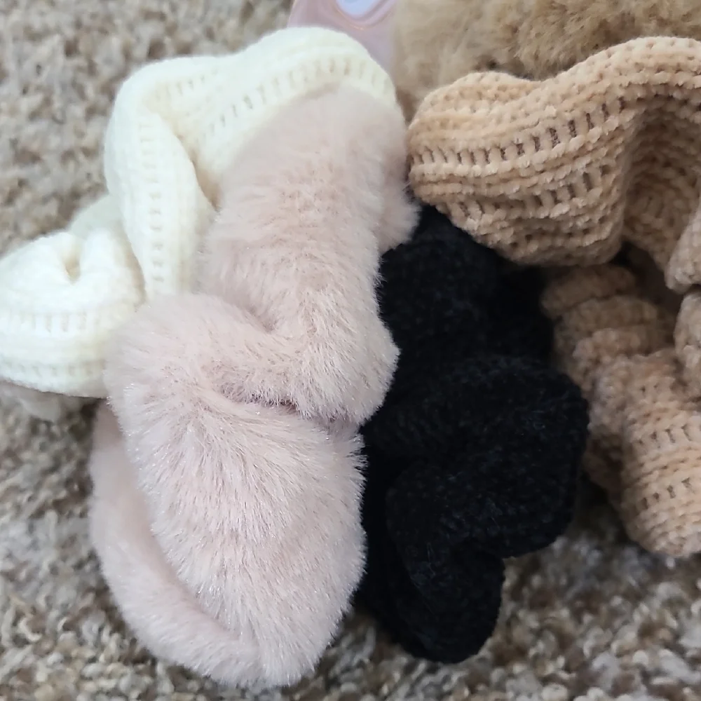 nOir Jewelry Cream and Black Hair Accessories Plush and Velvet Scrunchies